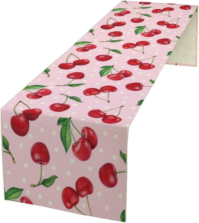 Red Cherry Table Runner,Spring Summer Fruit Tropical Birthday Party Decorations Dining Room Home Kitchen Table Decor 13 x 70Inch
