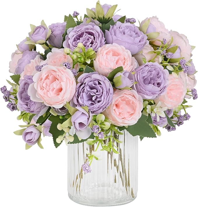 MARTINE MALL 2 Packs Peonies Artificial Flowers, Pinkish-Purple Artificial Peonies, Silk Peonies Flowers Fake Peonies Artificial Flowers Peonies Bouquet for Centerpiece Table Wedding Party Home Decor