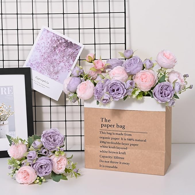MARTINE MALL 8 Packs Peonies Artificial Flowers, Pinkish-Purple Artificial Peonies, Silk Peonies Flowers Fake Peonies Artificial Flowers Peonies Bouquet for Centerpiece Table Wedding Party Home Decor