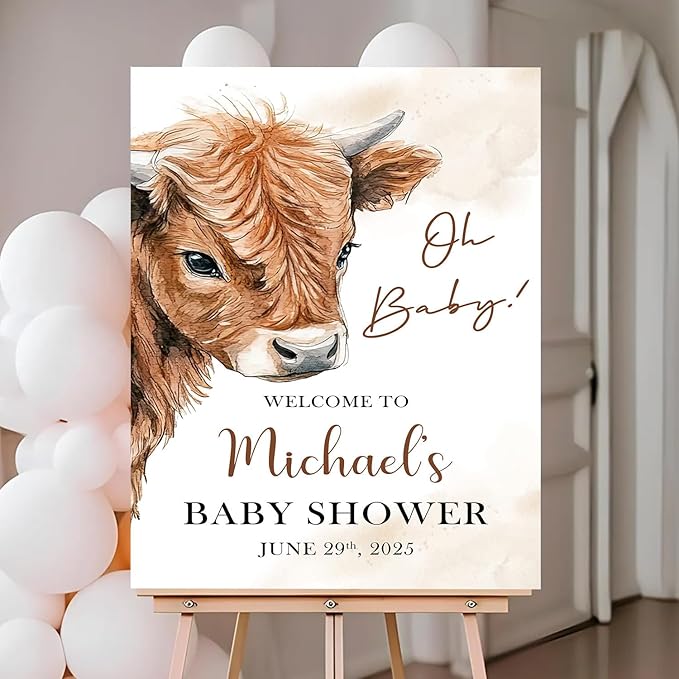 Personalized Baby Shower Welcome Sign Outdoor, Cow Boy Baby Shower Party Decorations Theme, Oh Baby's Sign Deccoration For Boy, Gendal Reveal Welcome Sign