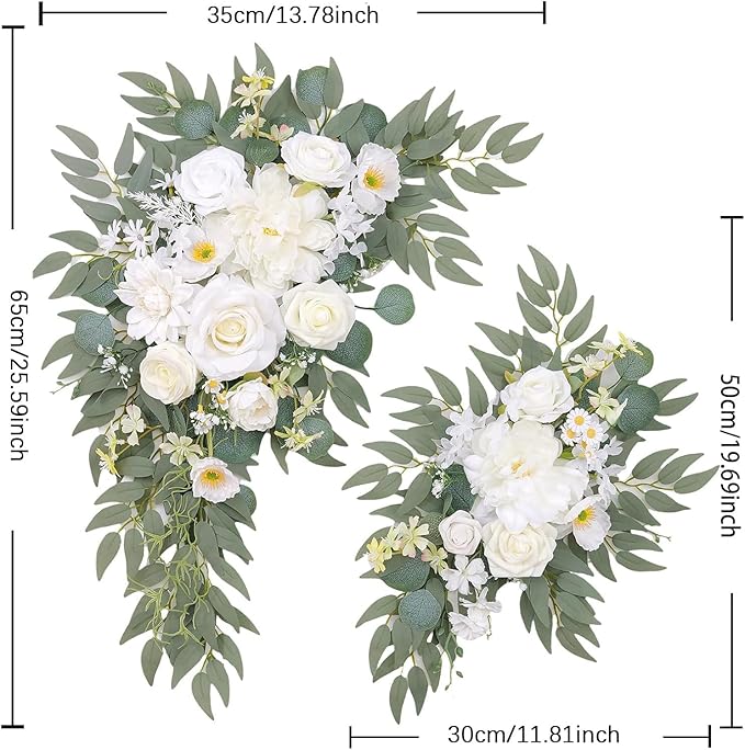 Pack of 2 Wedding Arch Decorations Artificial Hanging Flowers Floral Swag for Wedding Welcome Sign Backdrop Balloon Arch Home Party Bridal Ceremony Reusable(New White)