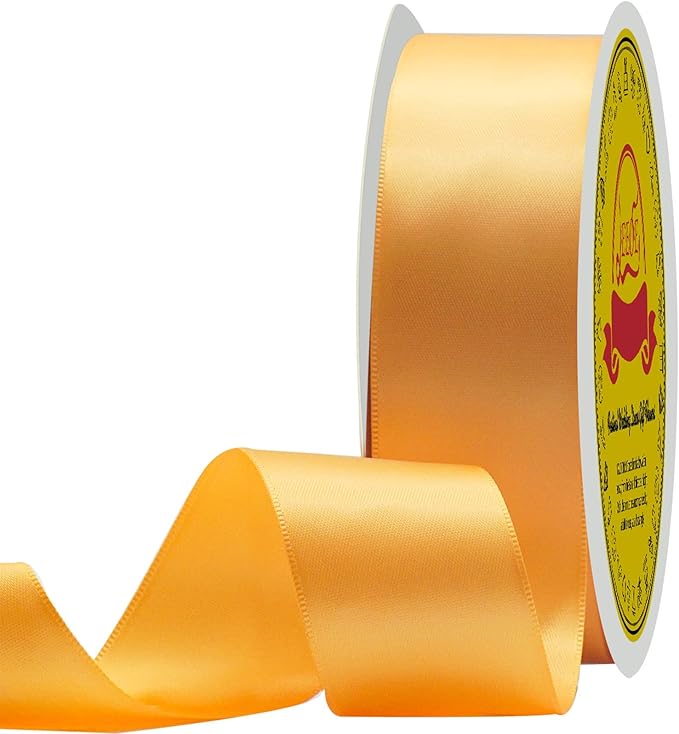 Double Face Light Orange Satin Ribbon 1-1/2 inch X 50 Yards Polyester Light Orange Ribbon for Gift Wrapping Very Suitable for Weddings Party Hair Bow Invitation Decorations and More