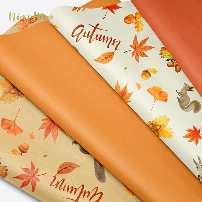 NICROHOME EUR Fall Wrapping Tissue Paper, 24 Sheet Orange Autumn Maple Leaves Gift Wrap Tissue Paper for Fall Baby Shower Wedding Party Decor, Thanksgiving Day Gift Packaging Supplies 15 x 20 Inch