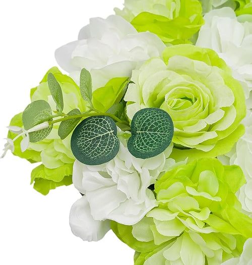 12Pcs Artificial Flower Wall Panel,3D 15" X 15" Silk Rose Mat Artificial Flower Wall,Decorative Backdrop Flower Panels Wall for Wedding Party Stage Baby Shower Decor (Green, White)
