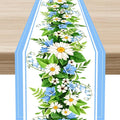 Wild Flower Table Runner, Vintage Seasonal Spring Daisy Flower Rustic Blue Farmhouse Table Center Decor for Family Kitchen Farmhouse Holiday Party Table Decorations Indoor Outdoor 13x108 inch