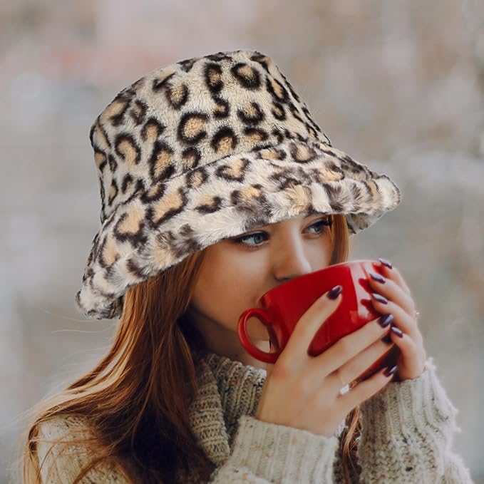 Winter Soft Faux Fur Plush Bucket Hat, Lovely Fisherman Cap, Fashion Outdoor Thick Warm Sun Cap for Women