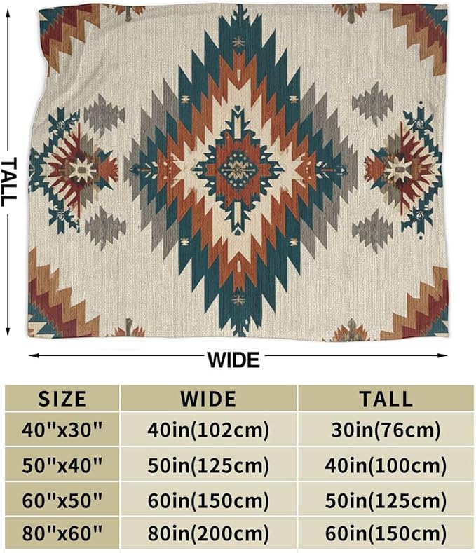 Boho Western Blanket Aztec Tribal Southwest Throw Blanket Southwestern Navajo Soft Cozy Fleece Fuzzy Stuffed Plush Flannel Gifts for Girls Women Boys Kids Adults 50''x60''