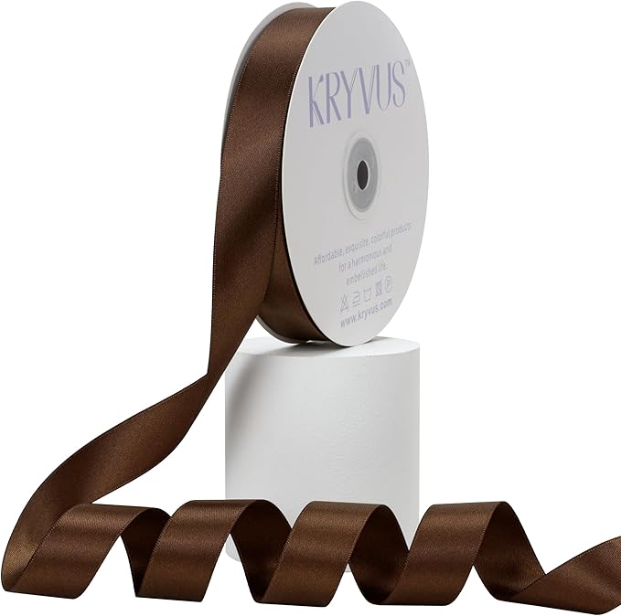 Brown Satin Ribbon, Double Faced 7/8 Inch X 50 Yards Brown Ribbon, Premium Satin Ribbon for Gift Wrapping, Crafts, Hair Bow Making, Sewing, Flower Bouquet, Wedding Party Decor