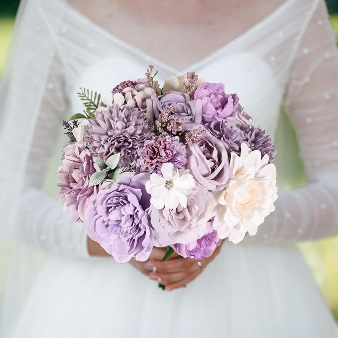 Artificial Flowers Combo Purple Rose Hydrangea Fake Flowers with Stem for DIY Wedding Bouquets Centerpieces Arrangements Bridal Baby Shower Home Decor