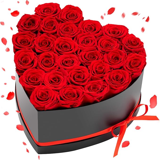 VEVOR Forever Flowers, 27 Preserved Roses in a Heart Shape Box, Eternal Flowers Immortal Bouquet Birthday Present for Delivery Prime Women Her Wife Mothers, Anniversary, Valentine's Day,Christmas, Red