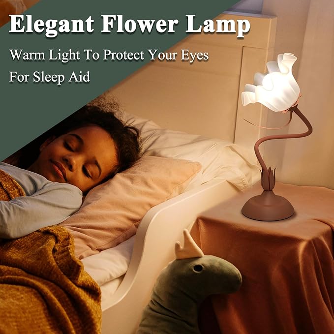 Flower Table Lamp, 3 Level Brightness Vintage Flower Reading Light with E26 Bulb, Cute Desk Lamp Bedside Lamps Lily Lamps for Nightstands Living Room Bedroom Ambient Lighting Home Decor