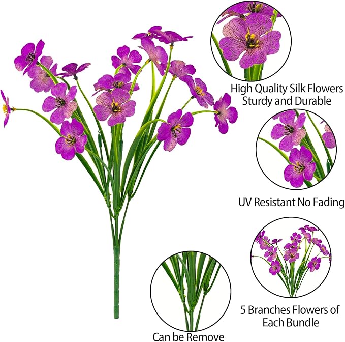 MACTING Artificial Flowers for Outdoors Fake Spring Flowers UV Resistant No Fade Plastic Faux Flowers for Hanging Planters Garden Patio Porch Window Home Indoor Outside Summer Decorations (Purple)