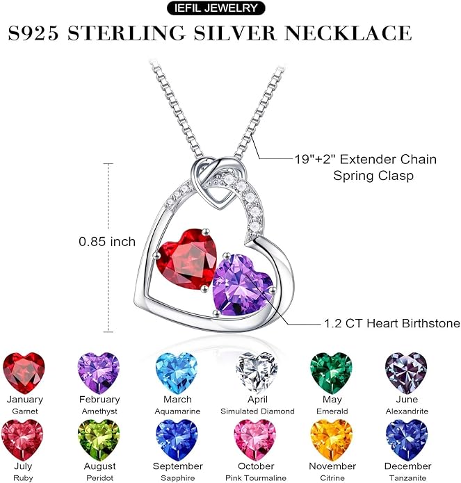 Iefil Christmas Gifts for Women Wife - 925 Sterling Silver Birthstone Necklace, Anniversary Birthday Gifts for Women, Birthstone Jewelry Gift for Wife Girlfriend Mom