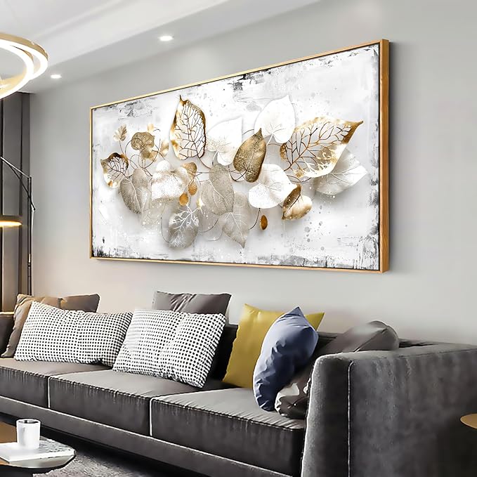 Wall Art Leaf Modern Botanical Artwork Canvas Painting for Living Room Bedroom Dining Room Home Office Decor 24"x48" with Framed