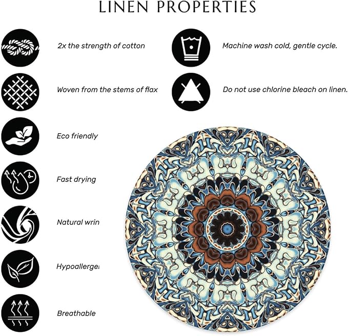 Mandala Round Placemat Set of 4 Elegant Linen Table Mats for Dining, Heat Resistant, Stain Resistant Perfect for Dinner Parties, Restaurants, and Everyday Use