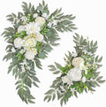 Wedding Welcome Signs Floral(Pack of 2)，Wedding Arch Flowers for Wedding Decorations and Reception Backdrop Decoration (New White)