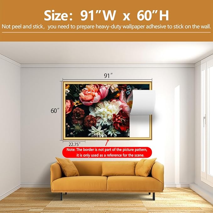 Large Floral Wallpaper Dark Peony Flowers Wall Mural for Living Room Bedroom（Not Peel and Stick）