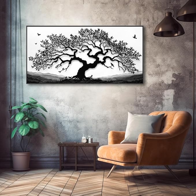 MooMel Wall Art Tree of Life White and Black Abstract Wall Art Canvas Painting for Living Room Bedroom Dining Room Home Office Decor Large Framed Ready to Hang 30"x60"