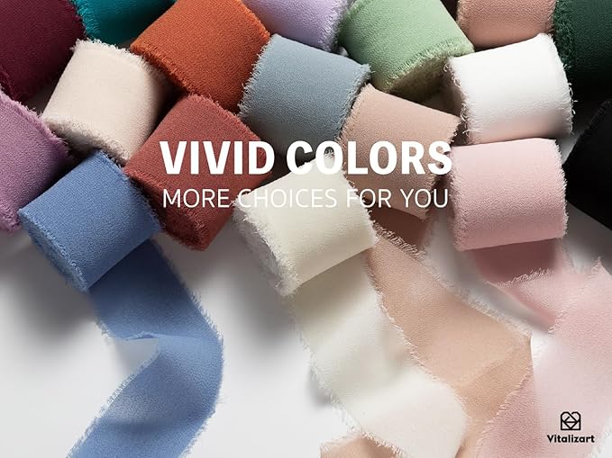 Vitalizart 9 Rolls 1.5" Chiffon Silk Ribbon Handmade Fringe Total 27 Yd Frayed Edges Ribbons for Wedding Invitations Gifts Wrapping Crafts Holiday Decor Bridal Bouquets