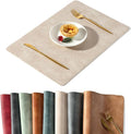 UnivoColors Washed Cowhide Pattern PU Leather Placemats Set of 4 Heat Resistant Kitchen Table Mats, Waterproof Wipeable for Party Decoration(Beige)