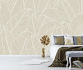 Tropical Palm Leaf Beige Wallpaper Peel and Stick Botanical Leaf Pattern Art Self Adhesive Wall Mural for Living Room Bedroom 137"x100"