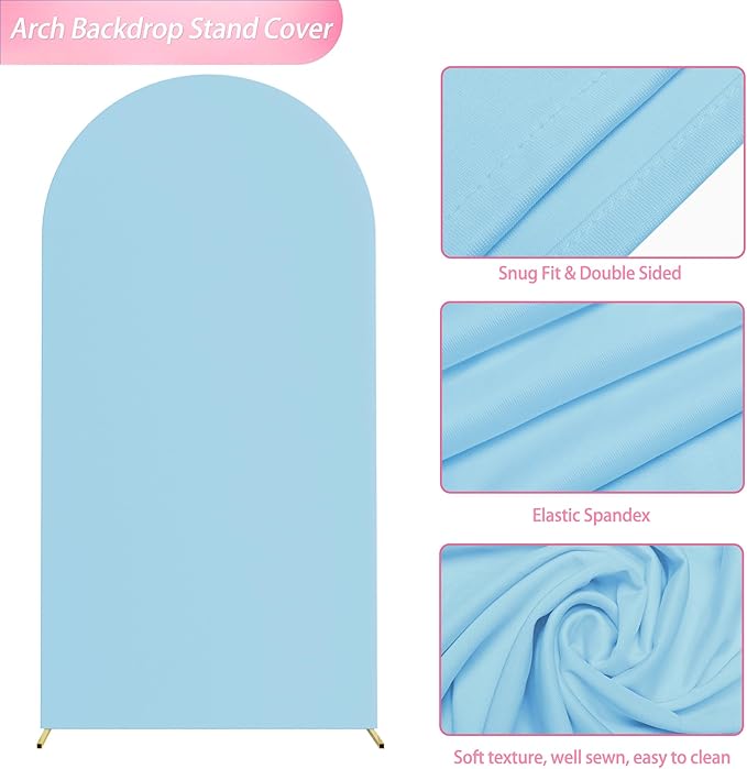 Wokceer 6.6FT Wedding Arch Cover Spandex Fitted Wedding Arch Stand Covers Round Top Chiara Arch Backdrop Cover for Birthday Party Ceremony Banquet Decoration Dusty Blue