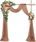 Wedding Arch Flowers Kit,Artificial Flower Arch Decor (Set of 3),2pcs Artificial Flower Arrangement with 1pc Sheer Drape for Wedding Decor Reception Backdrop Floral Decorations (Autumn Orange)