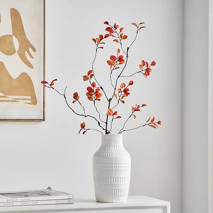 Modern White Ceramic Vase, Boho Flower Vases for Decor, 5.1" W x 8.7" H Modern Vase with Textured Pattern Table Centerpiece for Living Room Office Bedroom (White Vase)