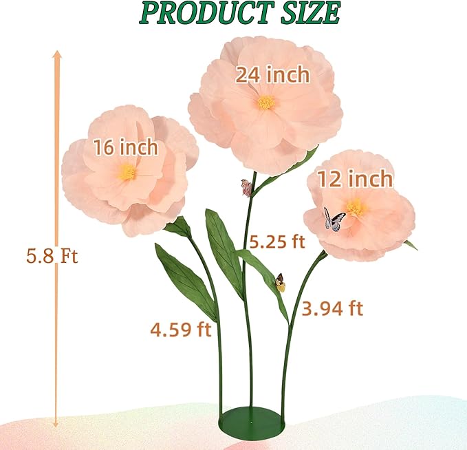 5.8 Ft Giant Artificial Flowers,Large Paper Flower,Huge Poppy Flowers Decoration for Wedding,Hotel,Office,Window Display and Home Farmhouse Decor(Champagne)