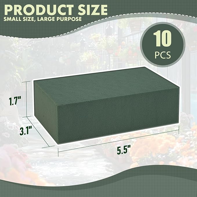 10 Pcs Floral Foam Blocks, 5.5"L x 3.1"W x 1.7"H Green Dry & Wet Flower Foam for Fresh and Artificial Flowers, Plant Foam for Wedding, Birthdays, Pary, Home Decorations