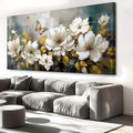 vgrozirh Wall Art Modern Flower Artwork Paintings White Blossom Gold Leaf Butterfly Landscape Picture wall Decor for Living Room Bedroom Kitchen 71"x36"