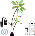 7FT Lighted Artificial Palm Tree with Three Trunks and 242 LED Lights with Remote Control and App Waterproof for Tiki Bars, Patios,Beaches,Yards Pool, Cruise Party-Warm White to Multicolor