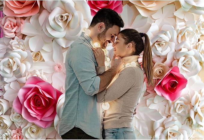 Baocicco 12x8ft Pink and White Paper Flowers Background Photography Backdrop Paper Flower Wall Gorgeous Wedding Flower Backdrops Beautiful Bride Baby Newborn Kids Background Props Portraits Booth