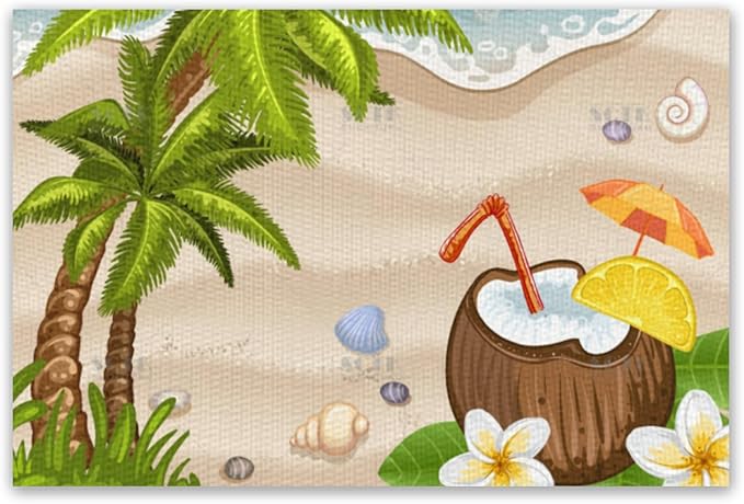 Placemats Set of 4 Waterproof Oilproof Table Mats Summer Coconut Beach Washable Wipeable Heat Resistant Easy to Clean for Indoor Outdoor Party Kitchen Dining Table Decoration 12 * 18in