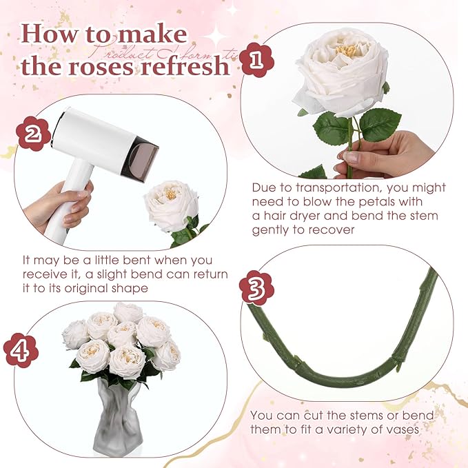 10pcs Real Touch Peonies Artificial Flowers, Faux Austin Rose with Long Stem Look Real Fake Flower for Christmas Valentines Arrangement Wedding Party Home Kitchen Decor(White)