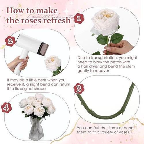 10pcs Real Touch Peonies Artificial Flowers, Faux Austin Rose with Long Stem Look Real Fake Flower for Christmas Valentines Arrangement Wedding Party Home Kitchen Decor(White)