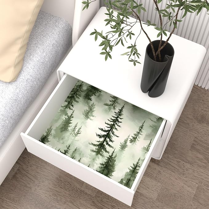 Foggy Forest Wallpaper Peel and Stick,Green Pine Trees Contact Paper,Misty Woodland Landscape Wall Paper Mural Self Adhesive Waterproof Removable for Bathroom Shelves Cabinet Drawer Table 17.5" x 118"