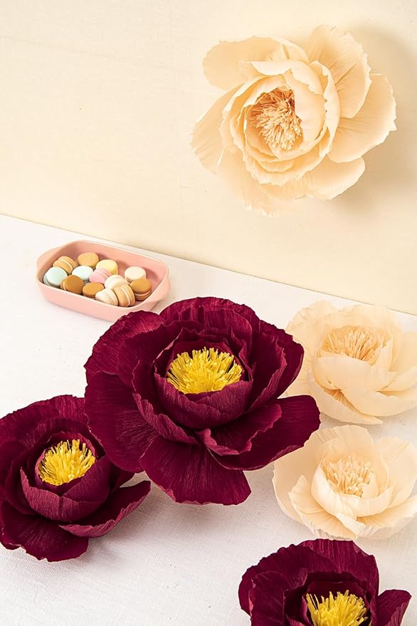 5 Pcs 12" 3D Paper Flower Decoration for Party, Wedding Decoration, Background Wall, Nursery Room Decoration, Bridal Shower, Baby Shower(Cream, Set/5)