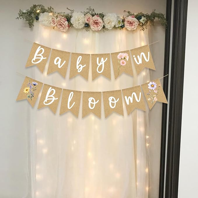 Wild Flower Baby In Bloom Banner Little Floral Theme Burlap Sign Boho Baby Shower Decoration