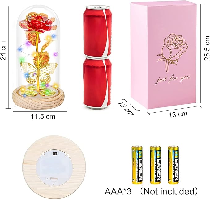QUNPON Christmas Rose Gifts for Women,Flowers Womens Gifts for Mom,Sister,Grandma,Her,Wife,Birthday Gifts for Women,Galaxy Glass Red Butterfly Rose Gifts for Valentines Day,Wedding