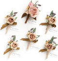 Ling's moment Boutonniere for Men, 6pcs Groom Groomsmen Boutonniere, Artificial Flowers for Wedding Decor/Prom/Homecoming, etc.Shabby Pink Dusty Rose