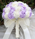 Bridal Wedding Bouquet Round Bling Brooch Bouquet Throw Toss Artificial Rose Flower Bunch for Bride Bridesmaid Wedding Quinceanera(Light Purple & Ivory, 6.3")