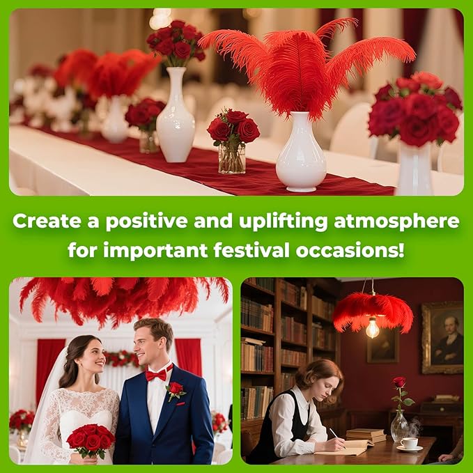 Piokio 20 pcs Natural Red Ostrich Feathers 6-8 inch(15-20 cm) Bulk for DIY Clothes, Feather Pens, Dream Catcher, Gatsby Decorations