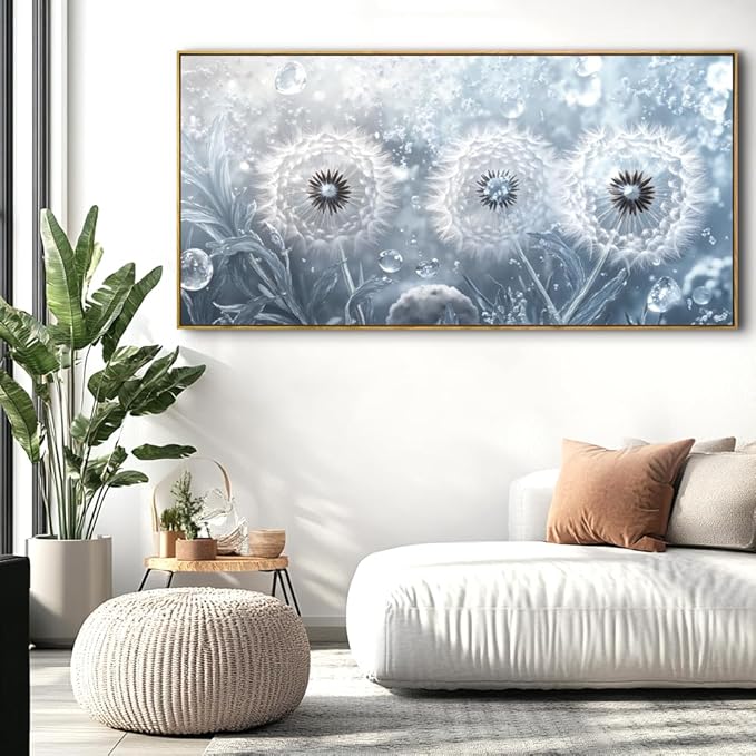 Dandelion Landscape Wall Art - Large Framed Canvas Painting for Living Room, Bedroom, Modern Artwork Decor - 60x30 Inch Ready-to-Hang