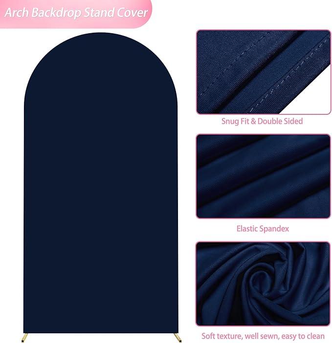 Wokceer 6.6FT Wedding Arch Cover Spandex Fitted Wedding Arch Stand Covers Round Top Navy Blue Chiara Arch Cover for Birthday Party Ceremony Banquet Decoration