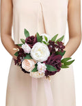 Ling's moment Artificial Flowers Red Bridesmaid Bouquet, Marsala & Blush Wedding Flowers Bouquets for Bridesmaids, 7 Inch Bridal Bouquets for Bridesmaids, Wedding Decor, Ceremony, etc