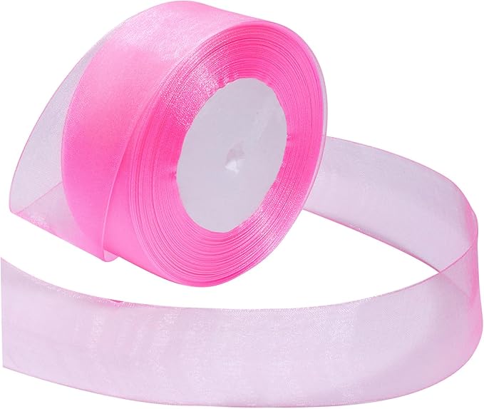 Pink Ribbon for Gift Wrapping 1-1/2 inch Sheer Organza Ribbon for Flower Bouquet Tulle Chiffon Ribbons for Wedding Invitations Christmas Decorations Crafts 50 Yards