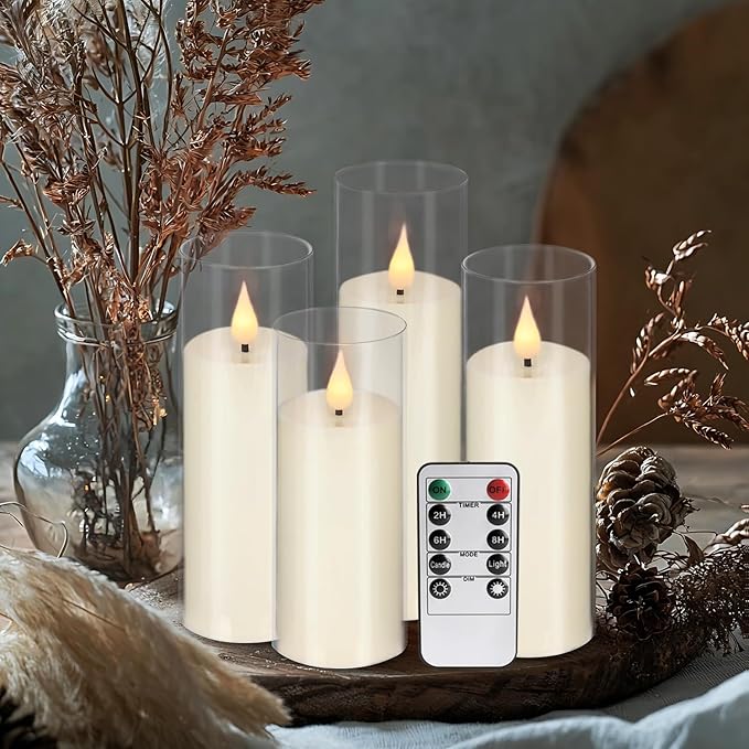 24 Pack LED Flameless Candles Set(14/16/18cm), Battery - Operated with 4 Remotes,Clear, Timer & Flickering/Steady Modes for Home décor, Wedding, Patio,Outdoor.