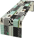 Cute Cow Print Table Runner,Farm Animals Honeycomb Plaid Stripes Cowhide Pattern Tablecloth Burlap for Hotel Indoors Outdoor Dining Room Kitchen Table Decor, 13x80in