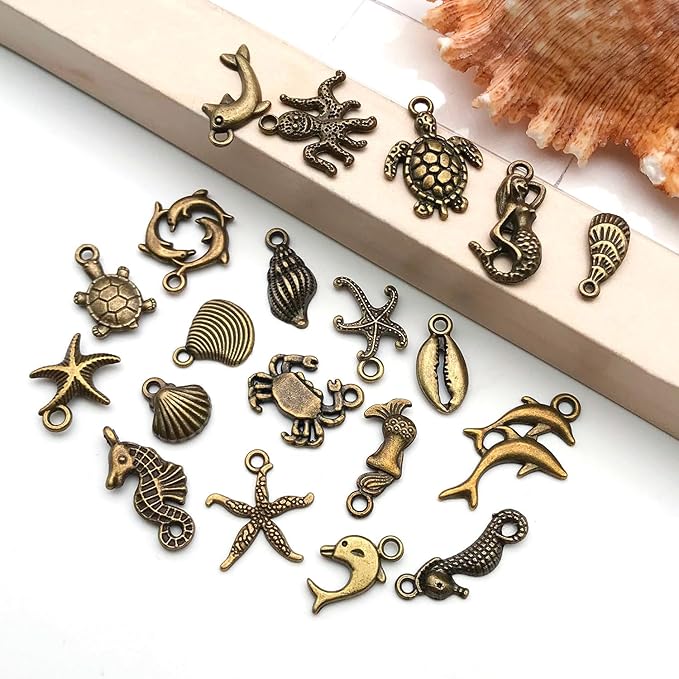 WOCRAFT 60pcs Antique Bronze Ocean Bracelet Charms for Jewelry Making Sets DIY Necklace Bracelet Keychain Crafting Charms Kit Craft Supplies (SN883)